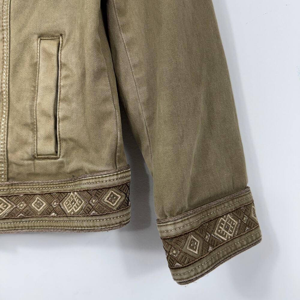 WHBM embroidered button front jacket Sz 4 olive green Smoky Topaz military vibe - Picture 8 of 13